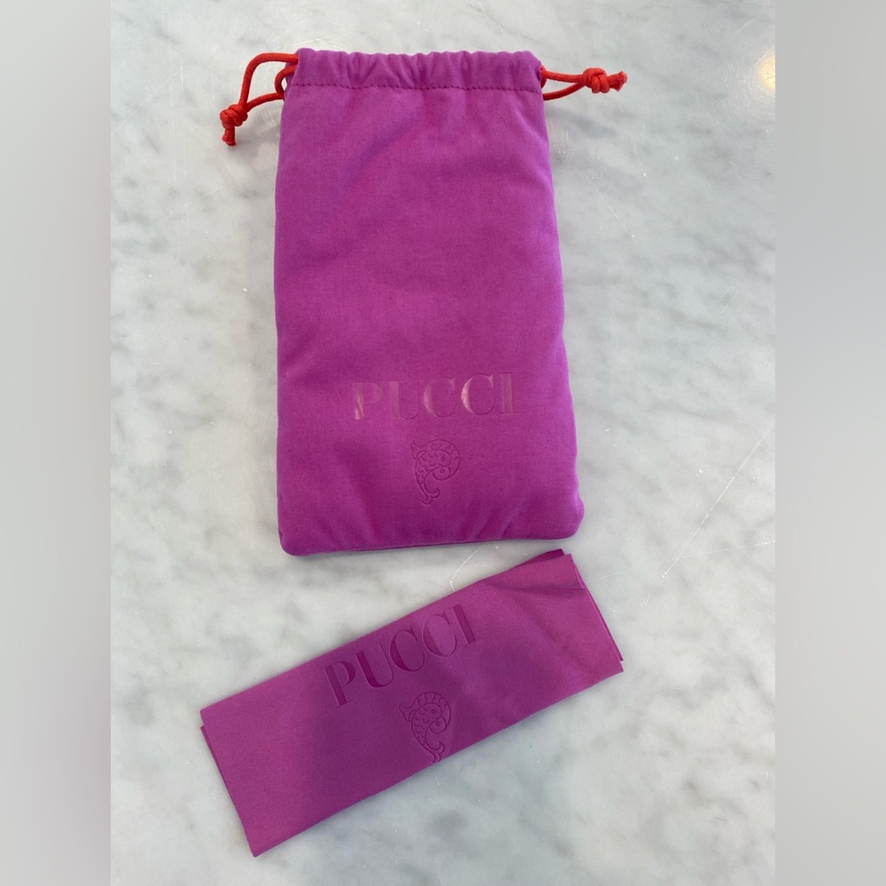Emilio Pucci Purple/Fuscia Orange Drawstring Sunglasses Pouch and Cleaning Cloth
